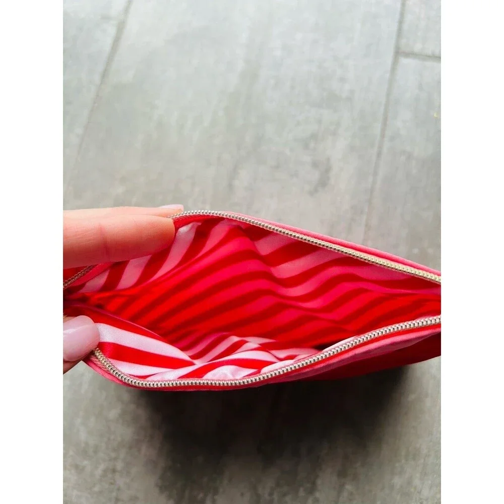 Pink Red Satin Bow Makeup Bag Pencil Case Purse Organizer NEW Zip Pouch Clutch